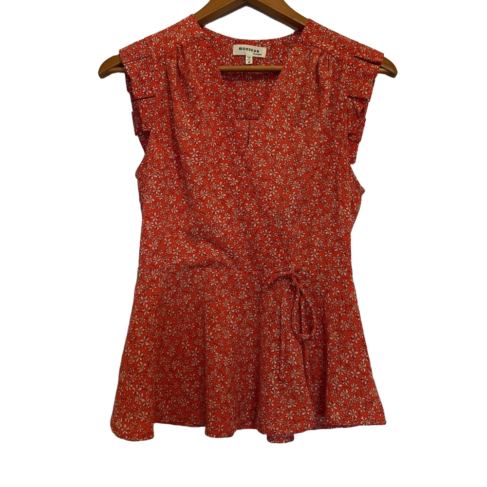 Monteau Women’s Red/Orange Floral Blouse size M